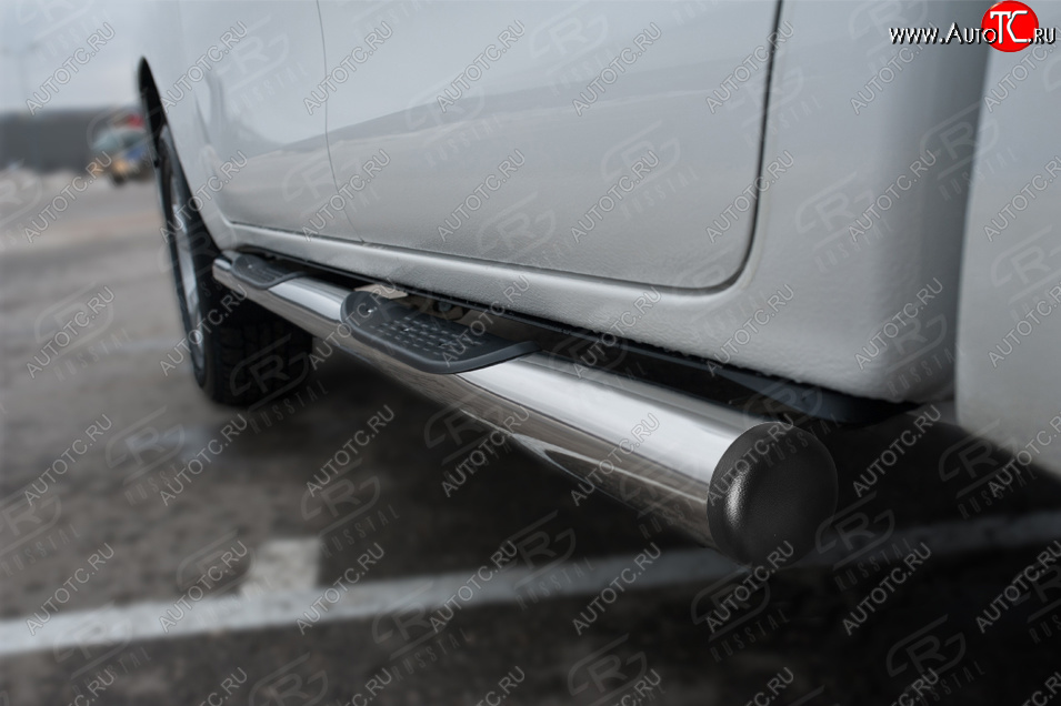 22 599 р. Защита порогов (Ø76 мм с накладкой, BLACK ONYX) SLITKOFF  Toyota Hilux  AN120 (2020-2025) 2-ой рестайлинг (с пластиковыми заглушками на торцах, полированная нержавейка)  с доставкой в г. Воронеж