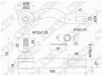 749 р. Левый наконечник рулевой тяги SAT  Toyota Ipsum  ACM20 (2001-2003) дорестайлинг  с доставкой в г. Воронеж. Увеличить фотографию 1