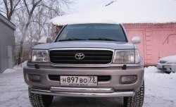 Защита переднего бампера (2 трубыØ76 и 63 мм, нержавейка) SLITKOFF Toyota Land Cruiser 100 1-ый рестайлинг (2002-2005)