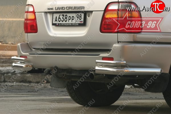22 454 р. Защита заднего бампера из боковых уголков Souz-96( d76) Toyota Land Cruiser 10 100 дорестайлинг (1998-2002)  с доставкой в г. Воронеж