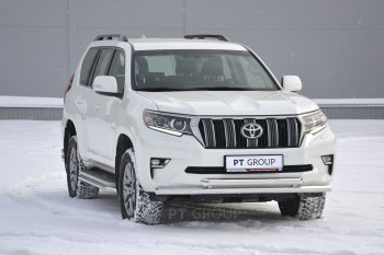 31 589 р. Защита переднего бампера двойная из труб d63/63 мм Petroil Tuning  Toyota Land Cruiser Prado  J150 (2017-2020) 2-ой рестайлинг (Нержавеющая полированная сталь)  с доставкой в г. Воронеж. Увеличить фотографию 2