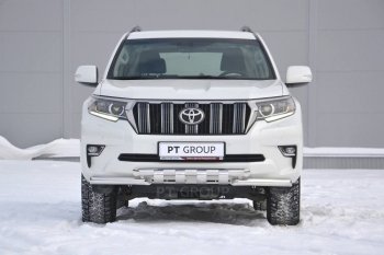 35 299 р. Защита переднего бампера на Petroil Tuning (диаметр 63 и 63) Toyota Land Cruiser Prado J150 2-ой рестайлинг (2017-2020) (Нержавеющая полированная сталь)  с доставкой в г. Воронеж. Увеличить фотографию 1