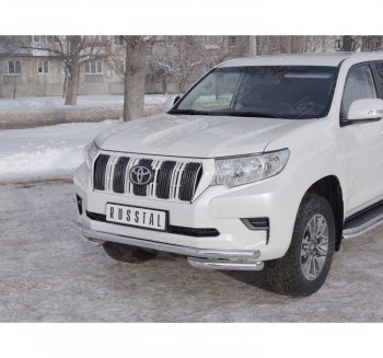 23 899 р. Защита переднего бампера (Ø63 мм с углами, нержавейка) SLITKOFF  Toyota Land Cruiser Prado  J150 (2017-2020) 2-ой рестайлинг  с доставкой в г. Воронеж. Увеличить фотографию 1