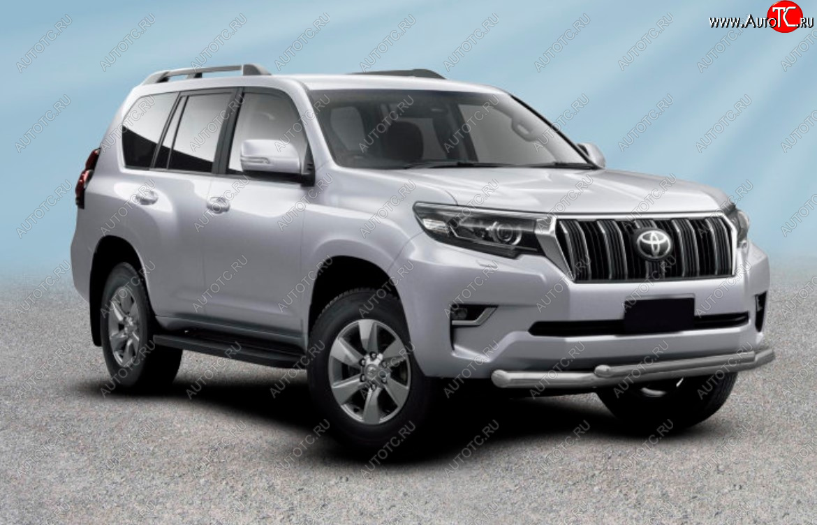 13 499 р. Защита переднего бампера Slitkoff (Ø 76+Ø 57, двойная).  Toyota Land Cruiser Prado  J150 (2017-2020) 2-ой рестайлинг (Сталь с полимерным покрытием. Цвет: серебристый)  с доставкой в г. Воронеж