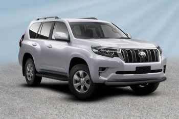 11 299 р. Защита переднего бампера Slitkoff (Ø мм).  Toyota Land Cruiser Prado  J150 (2017-2020) 2-ой рестайлинг (Сталь с полимерным покрытием. Цвет: черный)  с доставкой в г. Воронеж. Увеличить фотографию 1