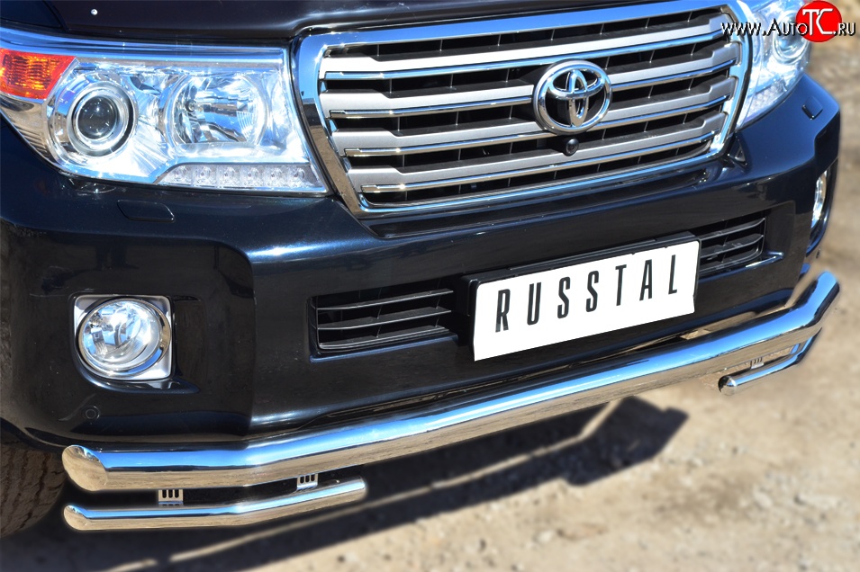 23 799 р. Защита переднего бампера (2 трубы Ø76 и 42 мм, нержавейка) SLITKOFF  Toyota Land Cruiser  200 (2012-2015) 1-ый рестайлинг  с доставкой в г. Воронеж
