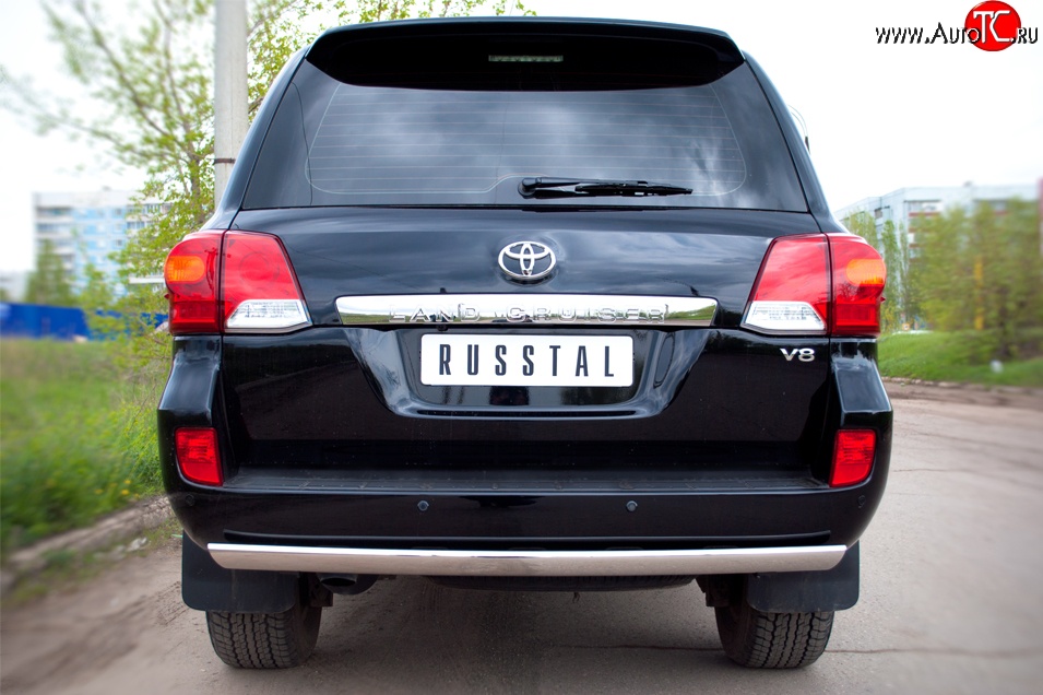 6 899 р. Защита заднего бампера (Ø75x42 мм, нержавейка) Russtal Toyota Land Cruiser 200 1-ый рестайлинг (2012-2015)  с доставкой в г. Воронеж