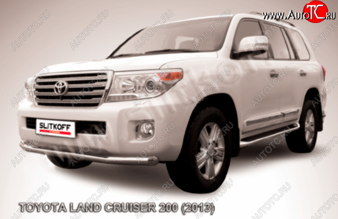 14 099 р. Защита переднего бампера Slitkoff (Ø76 мм) Toyota Land Cruiser 200 1-ый рестайлинг (2012-2015) (Нержавейка полированная)  с доставкой в г. Воронеж