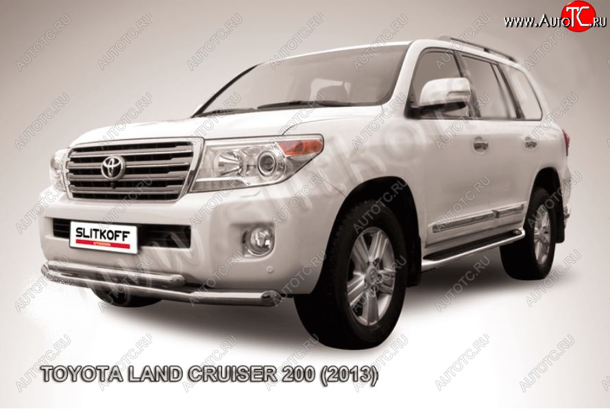 21 349 р. Защита переднего бампера Slitkoff (Ø76 и 57 мм)  Toyota Land Cruiser  200 (2012-2015) 1-ый рестайлинг (Нержавейка полированная)  с доставкой в г. Воронеж