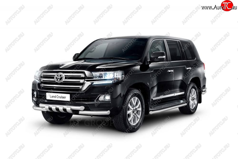 31 319 р. Защита порогов из трубы Ø63 Petroil Tuning Toyota Land Cruiser 200 2-ой рестайлинг (2015-2021) (Нержавеющая полированная сталь)  с доставкой в г. Воронеж