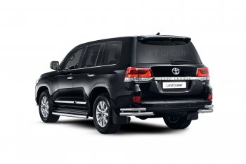 31 319 р. Защита порогов из трубы Ø63 Petroil Tuning Toyota Land Cruiser 200 2-ой рестайлинг (2015-2021) (Нержавеющая полированная сталь)  с доставкой в г. Воронеж. Увеличить фотографию 2