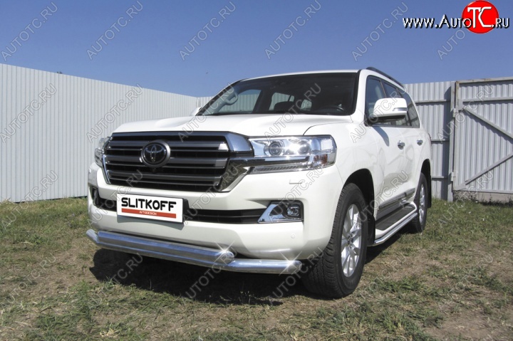 22 199 р. Двойная защита переднего бампера из труб диаметром по 76 мм Slitkoff  Toyota Land Cruiser  200 (2015-2021) 2-ой рестайлинг (Цвет: нержавеющая полированная сталь)  с доставкой в г. Воронеж
