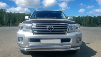 28 649 р. Защита переднего бампера двойная из труб d63/63 мм Petroil Tuning  Toyota Land Cruiser  200 (2015-2021) 2-ой рестайлинг (Нержавеющая полированная сталь)  с доставкой в г. Воронеж. Увеличить фотографию 2