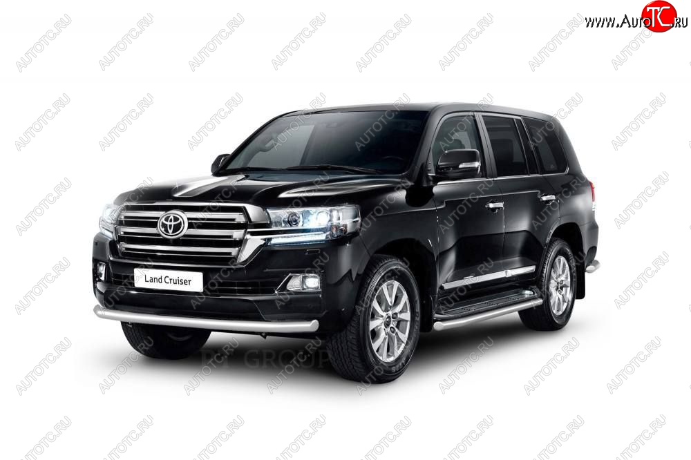 21 589 р. Защита переднего бампера одинарная из трубы d63 мм Petroil Tuning  Toyota Land Cruiser  200 (2015-2021) 2-ой рестайлинг (Нержавеющая полированная сталь)  с доставкой в г. Воронеж