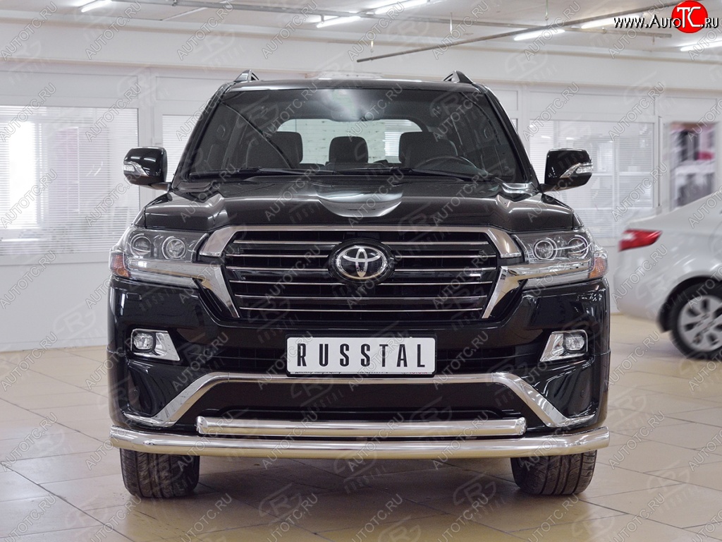 24 849 р. Защита переднего бампера (2 трубыØ76 и 63 мм, нержавейка) SLITKOFF  Toyota Land Cruiser  200 (2015-2021) 2-ой рестайлинг  с доставкой в г. Воронеж