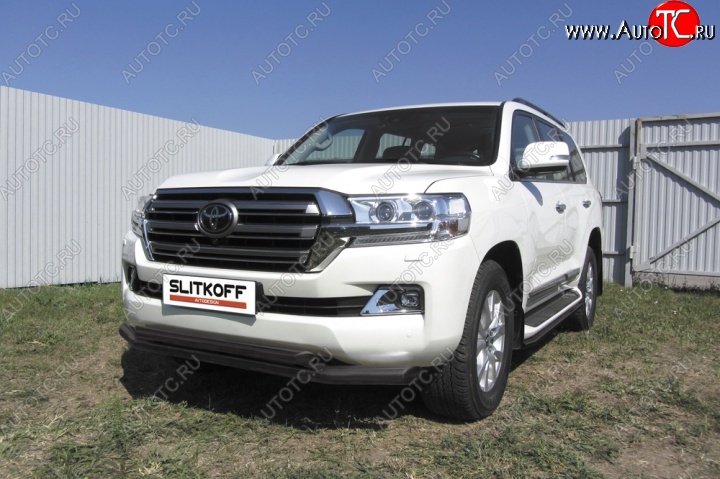 14 949 р. Защита переднего бампер Slitkoff  Toyota Land Cruiser  200 (2015-2021) 2-ой рестайлинг (Цвет: серебристый)  с доставкой в г. Воронеж