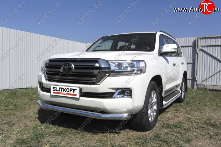14 099 р. Одинарная защита переднего бампера диаметром 57 мм Slitkoff  Toyota Land Cruiser  200 (2015-2021) 2-ой рестайлинг (Цвет: нержавеющая полированная сталь)  с доставкой в г. Воронеж