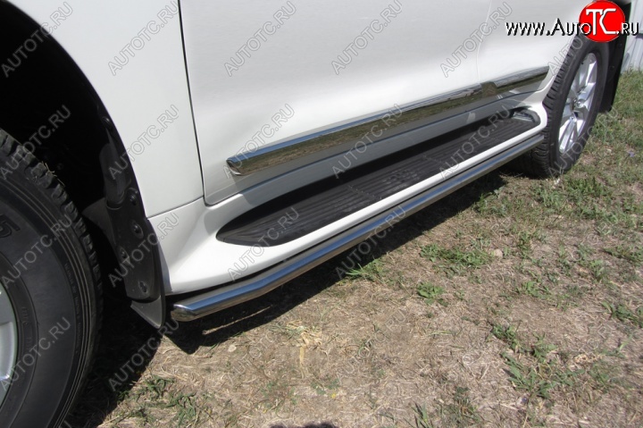 13 799 р. Защита штатных порогов из трубы диаметром 42 мм Slitkoff Toyota Land Cruiser 200 2-ой рестайлинг (2015-2021) (Цвет: нержавеющая полированная сталь)  с доставкой в г. Воронеж