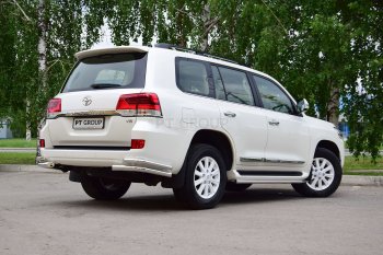 27 269 р. Защита заднего бампера Petroil Tuning (уголки двойные, d63/51)  Toyota Land Cruiser  200 (2015-2021) 2-ой рестайлинг (Нержавеющая полированная сталь)  с доставкой в г. Воронеж. Увеличить фотографию 2