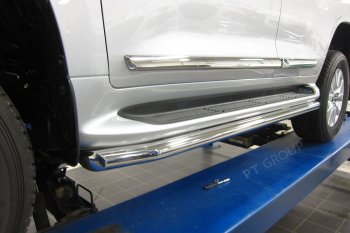 22 749 р. Защита порогов Petroil Tuning d63  Toyota Land Cruiser  200 (2015-2021) 2-ой рестайлинг (Нержавеющая полированная сталь)  с доставкой в г. Воронеж. Увеличить фотографию 3