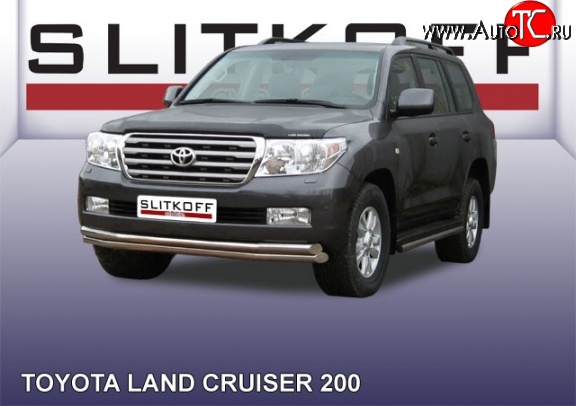 21 349 р. Двойная защита переднего бампера из труб диаметрами по 57 мм Slitkoff  Toyota Land Cruiser  200 (2007-2012) дорестайлинг (Цвет: нержавеющая полированная сталь)  с доставкой в г. Воронеж