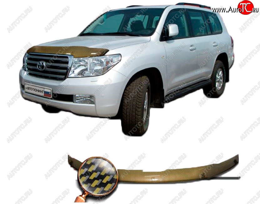 1 989 р. Дефлектор капота CA-Plastiс  Toyota Land Cruiser  200 (2007-2012) дорестайлинг (серия Шелкография карбон-золото)  с доставкой в г. Воронеж