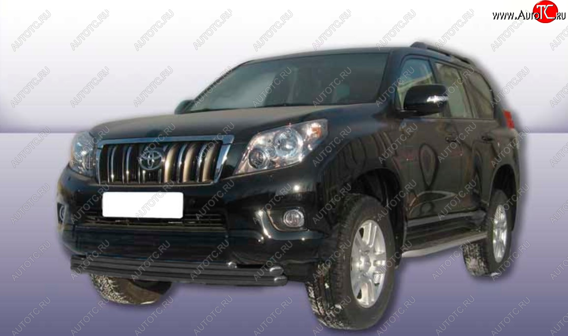 13 949 р. Защита переднего бампера Slitkoff (Ø 57+Ø 57+Ø 42, тройная). Toyota Land Cruiser Prado J150 дорестайлинг (2009-2013) (Сталь с полимерным покрытием. Цвет: черный)  с доставкой в г. Воронеж