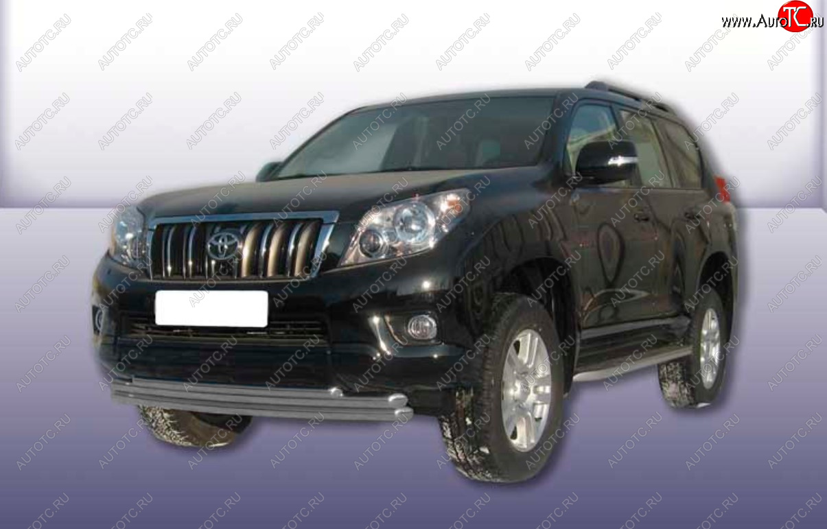 13 949 р. Защита переднего бампера Slitkoff (Ø 57+Ø 57+Ø 42, тройная).  Toyota Land Cruiser Prado  J150 (2009-2013) дорестайлинг (Сталь с полимерным покрытием. Цвет: серебристый)  с доставкой в г. Воронеж
