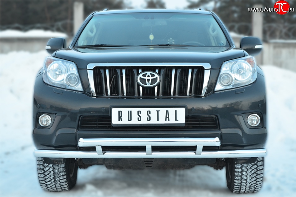 24 649 р. Защита переднего бампера (2 трубыØ63 мм, нержавейка) SLITKOFF  Toyota Land Cruiser Prado  J150 (2009-2013) дорестайлинг  с доставкой в г. Воронеж