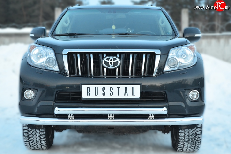 25 499 р. Защита переднего бампера (2 трубыØ76 и 63 мм, нержавейка) SLITKOFF  Toyota Land Cruiser Prado  J150 (2009-2013) дорестайлинг  с доставкой в г. Воронеж