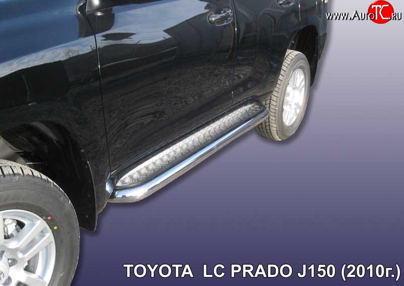 24 399 р. Широкая защита порогов Slitkoff  Toyota Land Cruiser Prado  J150 (2009-2013) дорестайлинг (Цвет: нержавеющая полированная сталь)  с доставкой в г. Воронеж