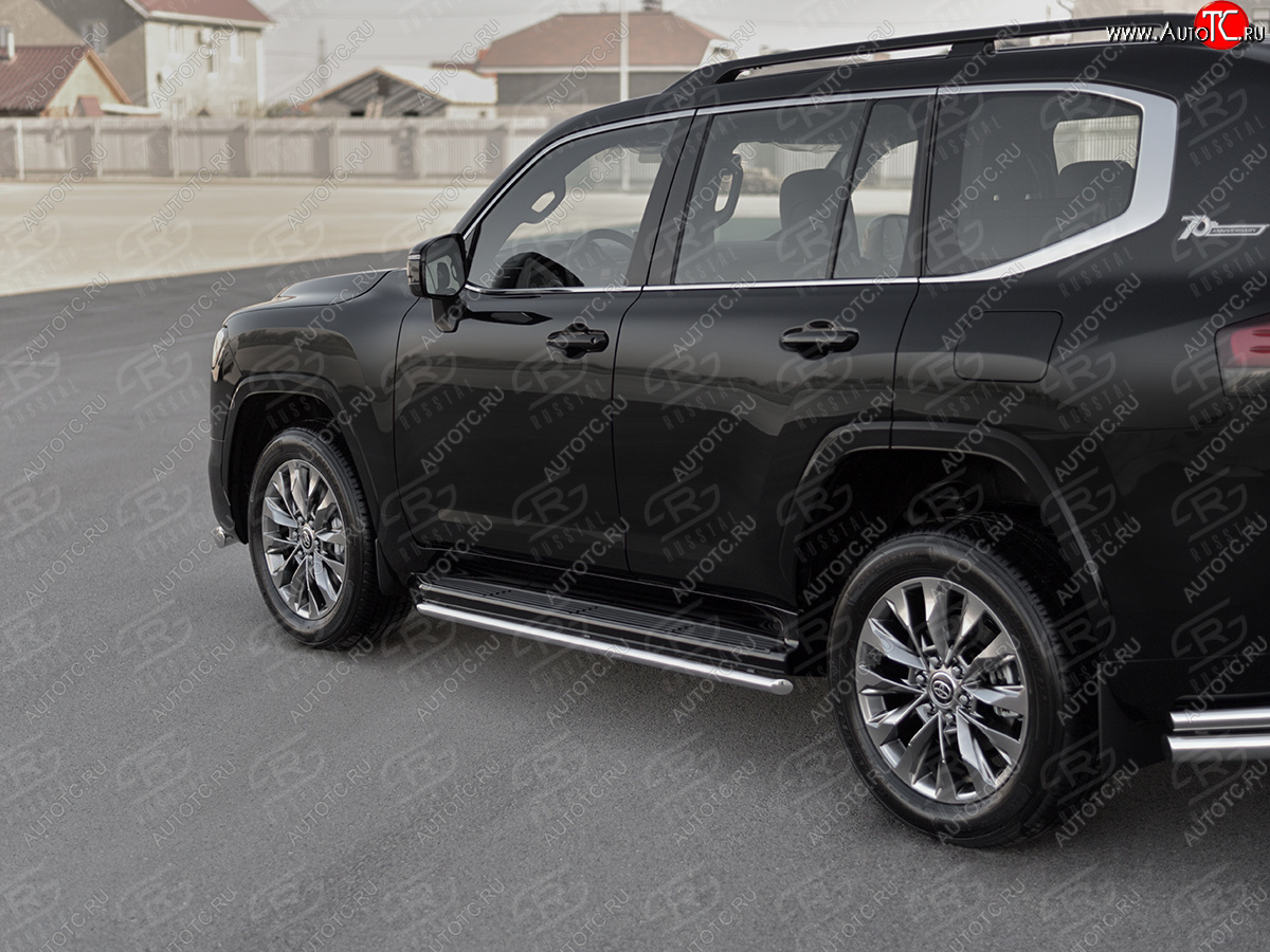 14 999 р. Защита порогов (Ø42 мм, 70TH ANNIVERSARY) SLITKOFF  Toyota Land Cruiser  J300 (2021-2025) дорестайлинг (полированная нержавейка)  с доставкой в г. Воронеж