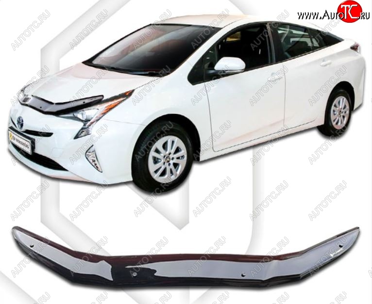 1 899 р. Дефлектор капота CA-Plastiс Toyota Prius XW50 дорестайлинг (2015-2018) (Classic черный, Без надписи)  с доставкой в г. Воронеж
