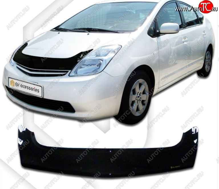 2 599 р. Дефлектор капота (exclusive правый руль) CA-Plastiс   Toyota Prius  XW20 (2003-2011) дорестайлинг, рестайлинг (серия Classic черный, Без надписи)  с доставкой в г. Воронеж