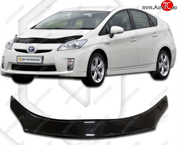2 399 р. Дефлектор капота CA-Plastiс exclusive Toyota Prius XW30 дорестайлинг (2009-2011) (Classic черный, Без надписи)  с доставкой в г. Воронеж