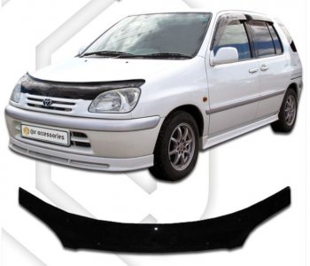 2 159 р. Дефлектор капота CA-Plastiс  Toyota Raum (1997-2003) (серия Classic черный, Без надписи)  с доставкой в г. Воронеж. Увеличить фотографию 2
