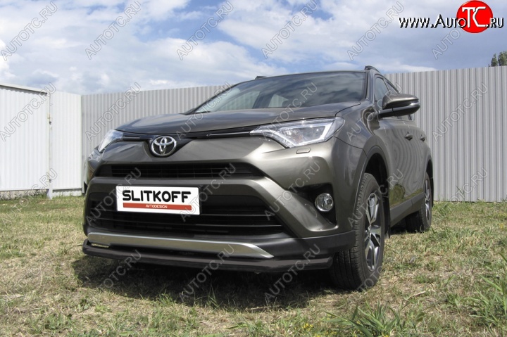 7 499 р. Защита переднего бампер Slitkoff  Toyota RAV4  XA40 (2015-2019) 5 дв. рестайлинг (Цвет: серебристый)  с доставкой в г. Воронеж