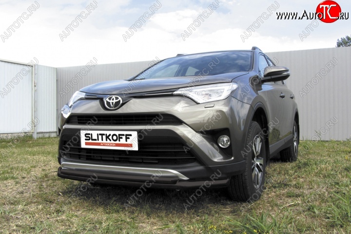 9 599 р. Защита переднего бампер Slitkoff  Toyota RAV4  XA40 (2015-2019) 5 дв. рестайлинг (Цвет: серебристый)  с доставкой в г. Воронеж