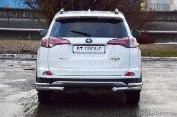 18 899 р. Защита заднего бампера Petroil Tuning (уголки двойные, d63/51)  Toyota RAV4  XA40 (2015-2019) 5 дв. рестайлинг (Нержавеющая полированная сталь)  с доставкой в г. Воронеж. Увеличить фотографию 2