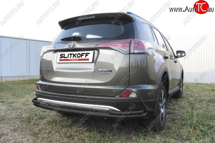 9 599 р. Защита задняя Slitkoff Toyota RAV4 XA40 5 дв. рестайлинг (2015-2019) (Цвет: серебристый)  с доставкой в г. Воронеж