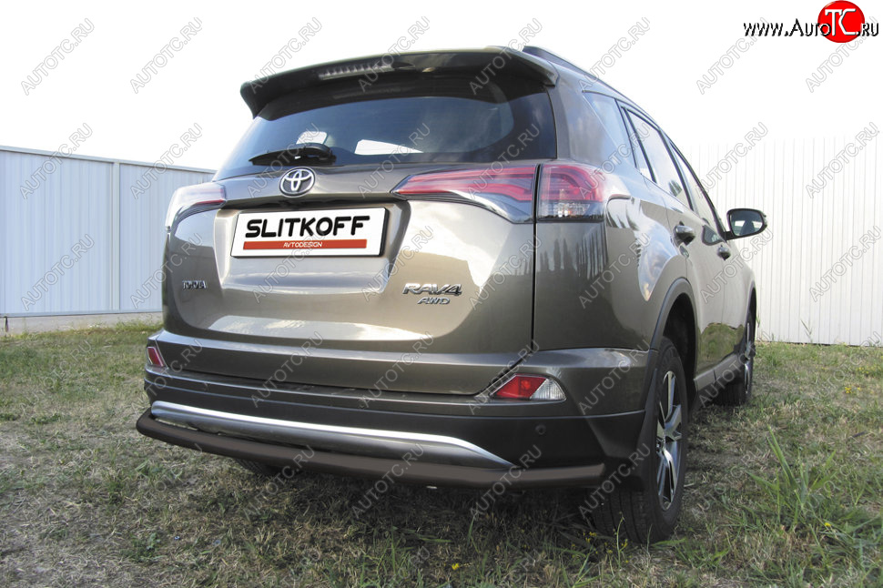 8 199 р. Защита заднего бампера Slitkoff (Ø57 мм, длинная) Toyota RAV4 XA40 5 дв. рестайлинг (2015-2019) (Сталь с полимерным покрытием в цвет: черный)  с доставкой в г. Воронеж