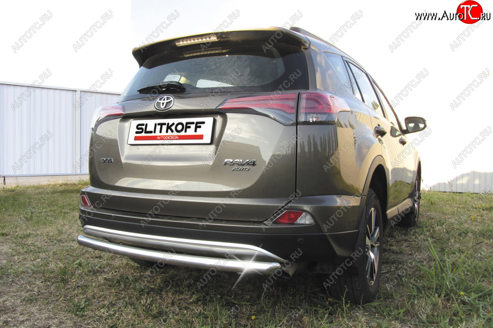 8 999 р. Защита заднего бампера Slitkoff (Ø57 мм, радиусная)  Toyota RAV4  XA40 (2015-2019) 5 дв. рестайлинг (Нержавейка полированная)  с доставкой в г. Воронеж
