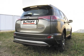 8 999 р. Защита заднего бампера Slitkoff (Ø57 мм, радиусная)  Toyota RAV4  XA40 (2015-2019) 5 дв. рестайлинг (Нержавейка полированная)  с доставкой в г. Воронеж. Увеличить фотографию 2