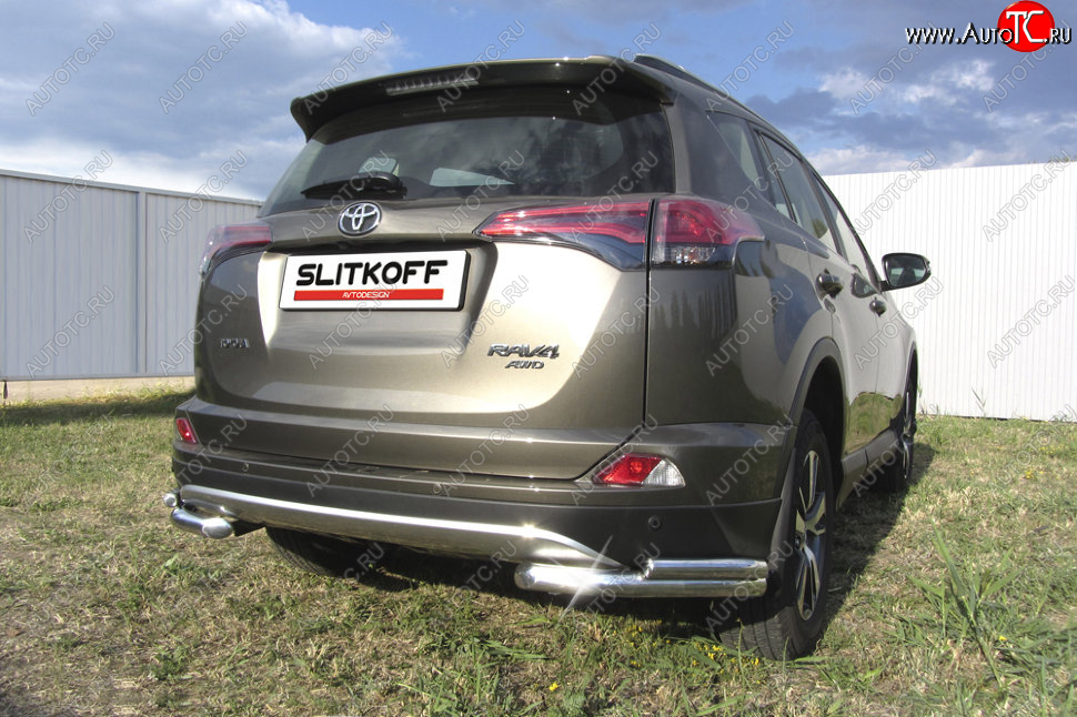 9 799 р. Защита заднего бампера Slitkoff (d57 и 42 мм, уголки) Toyota RAV4 XA40 5 дв. рестайлинг (2015-2019) (Нержавейка полированная)  с доставкой в г. Воронеж