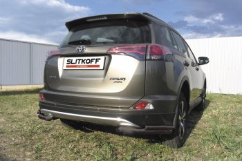 9 799 р. Защита заднего бампера Slitkoff (d57 и 42 мм, уголки) Toyota RAV4 XA40 5 дв. рестайлинг (2015-2019) (Нержавейка полированная)  с доставкой в г. Воронеж. Увеличить фотографию 2