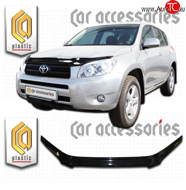 2 199 р. Дефлектор капота CA Plastic exclusive  Toyota RAV4  XA305 (2005-2009) 5 дв. дорестайлинг (Classic черный, Без надписи)  с доставкой в г. Воронеж