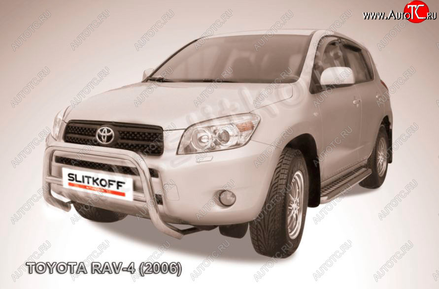 21 999 р. Защита переднего бампера Slitkoff (Ø57 мм, низкая) Toyota RAV4 XA305 5 дв. дорестайлинг (2005-2009) (Нержавейка полированная)  с доставкой в г. Воронеж