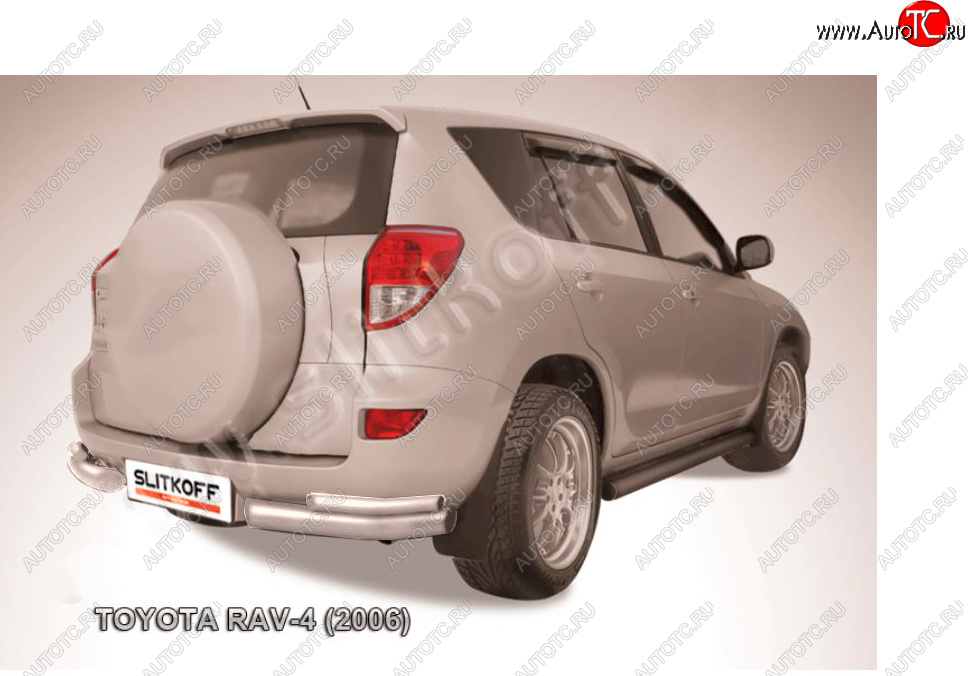 5 749 р. Защита заднего бампера Slitkoff (d57 мм, уголки)  Toyota RAV4  XA305 (2005-2009) 5 дв. дорестайлинг (Сталь с полимерным покрытием в цвет: серебристый)  с доставкой в г. Воронеж