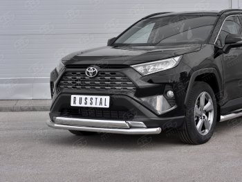 Защита переднего бампера (2 трубы Ø63 и 75х42 мм, нержавейка) Russtal Toyota RAV4 XA50 5 дв. дорестайлинг (2018-2025)