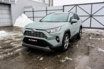 9 599 р. Защита переднего бампера Slitkoff (Ø57 и 42 мм)  Toyota RAV4  XA50 (2018-2025) 5 дв. дорестайлинг (Сталь с полимерным покрытием в цвет: черный)  с доставкой в г. Воронеж. Увеличить фотографию 1